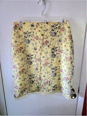 Vintage 90s Y2K FAIRY Yellow Floral Chiffon Lace Skirt Small